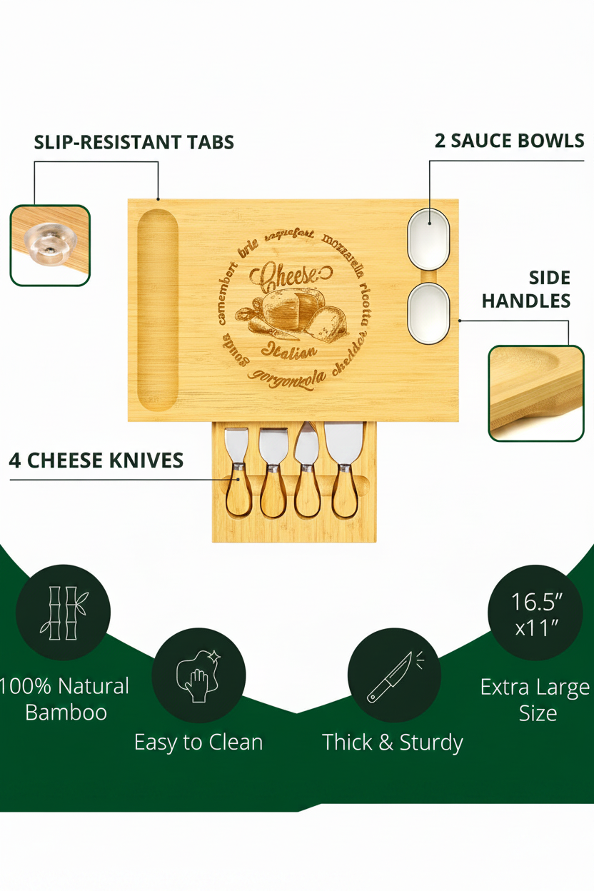 Charcuterie Board with Cheese Knife Set